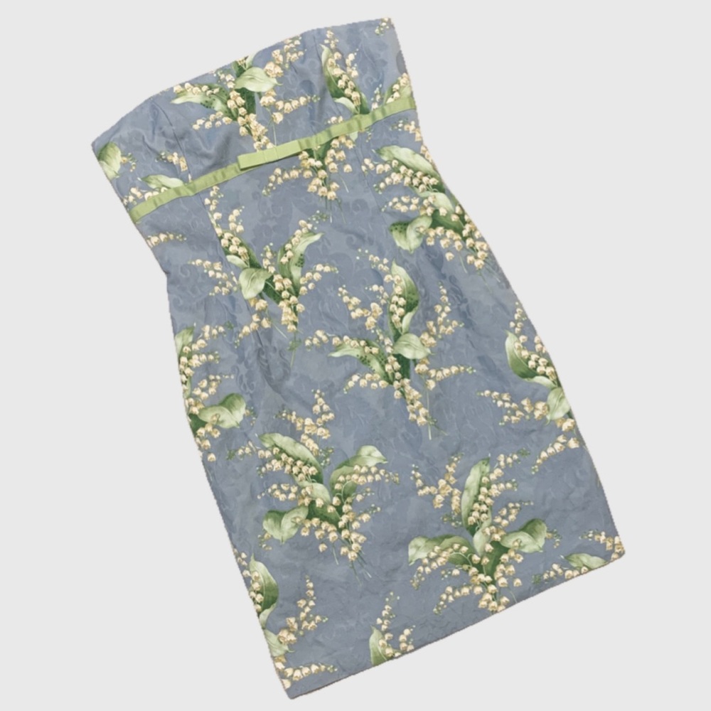 Maggy London Blue Floral Strapless Dress sz 14